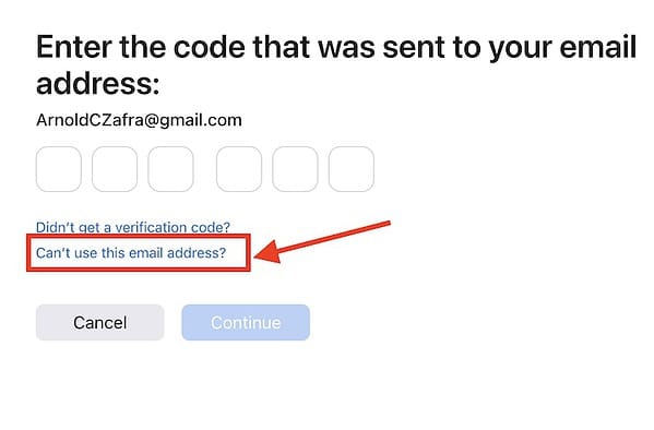 Can't Use this Email Address screenshot