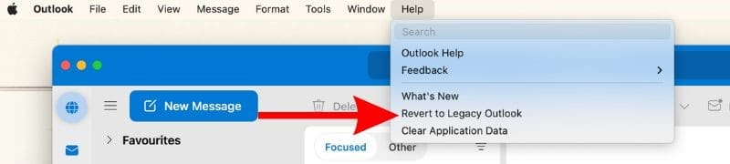 Click Help in the menu bar and select Revert to Legacy Outlook to use Client Rules in Outlook on Mac