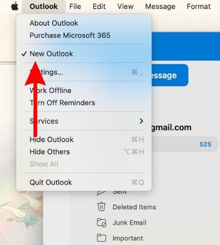 Click Outlook in menu bar and unselect the New Outlook option