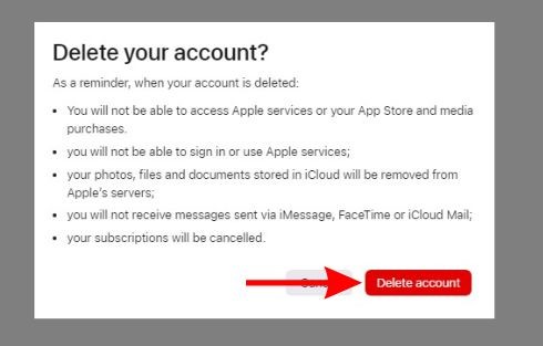 Click the Delete account option to Delete Apple ID