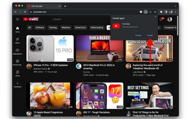 Click the Install button to Download the YouTube App on MacBook