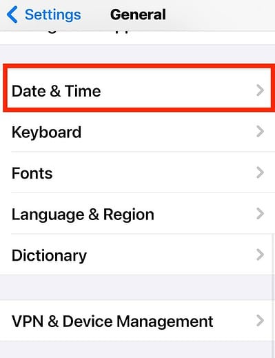 Checking the Date and Time Section on General iOS