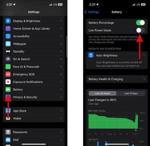 Disable Low Power Mode to Fix StandBy Not Working on iPhone