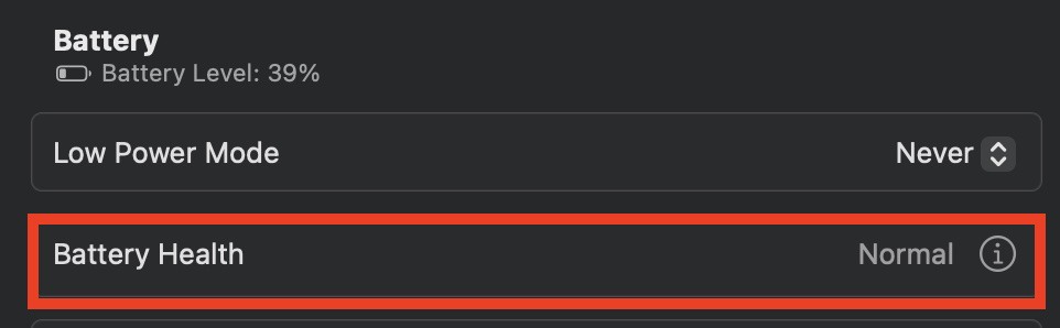 Screenshot MacBook Battery Health