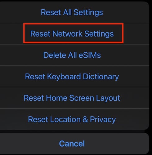 Screenshot reset network settings
