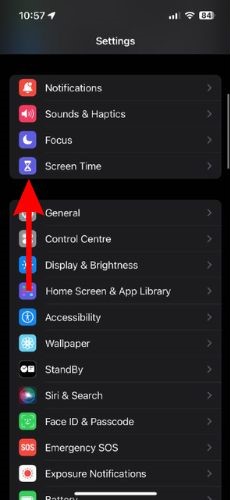Select Screen Time in Settings
