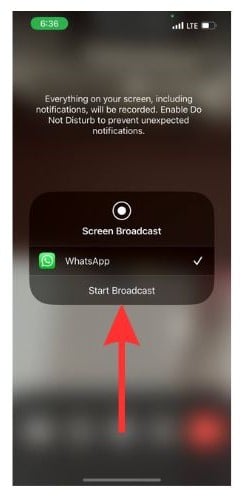 Select Start Broadcast