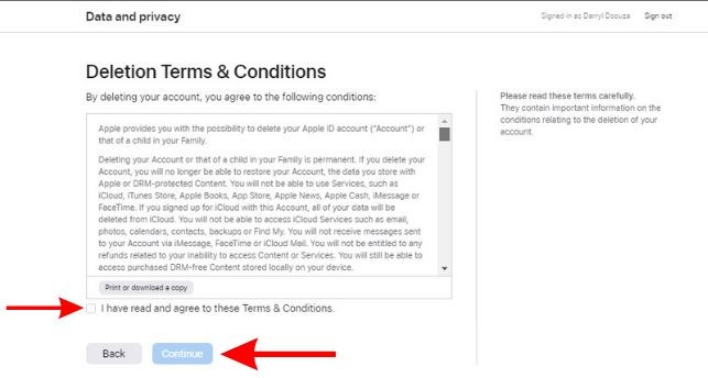 Select the “I have read and agree to these Terms & Conditions” checkbox and click Continue