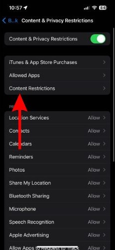 Tap Content Restrictions option