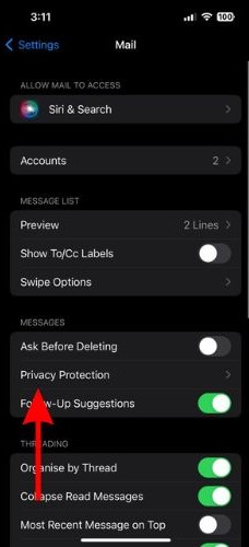 Tap the Privacy Protection option