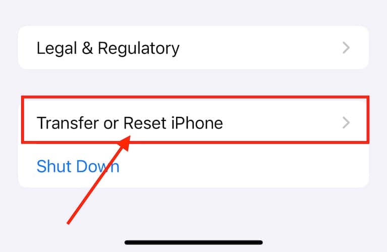screenshot transfer or reset iPhone