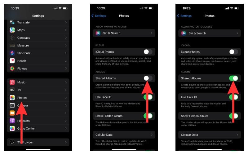 Turn on Shared Albums from Photos