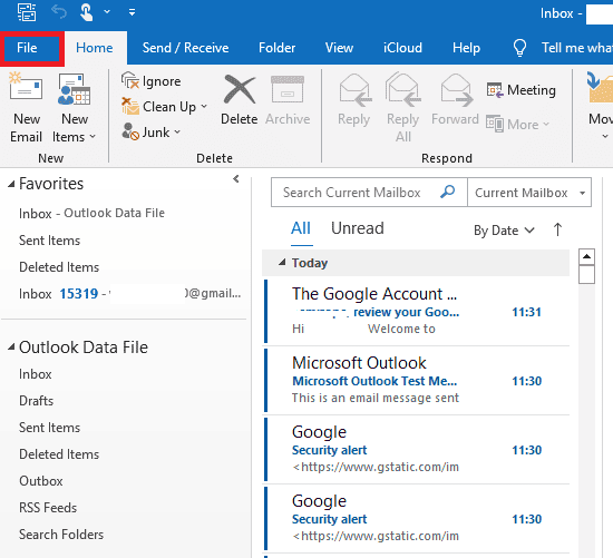 click file on outlook