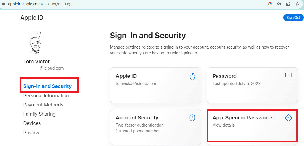 create app specific password