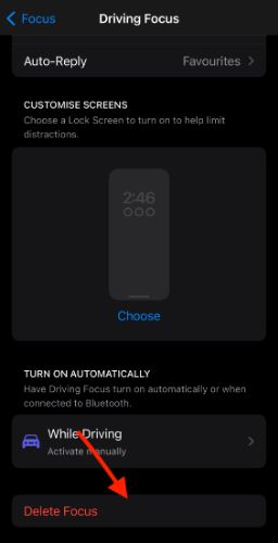 delete custom focus mode on iPhone
