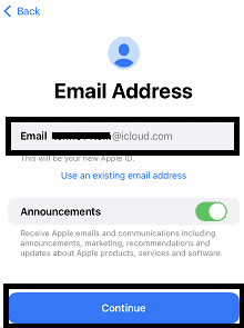 enter your new apple id or icloud email