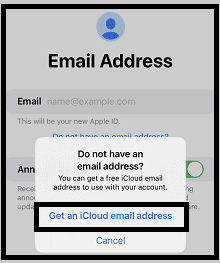 tap get an icloud email