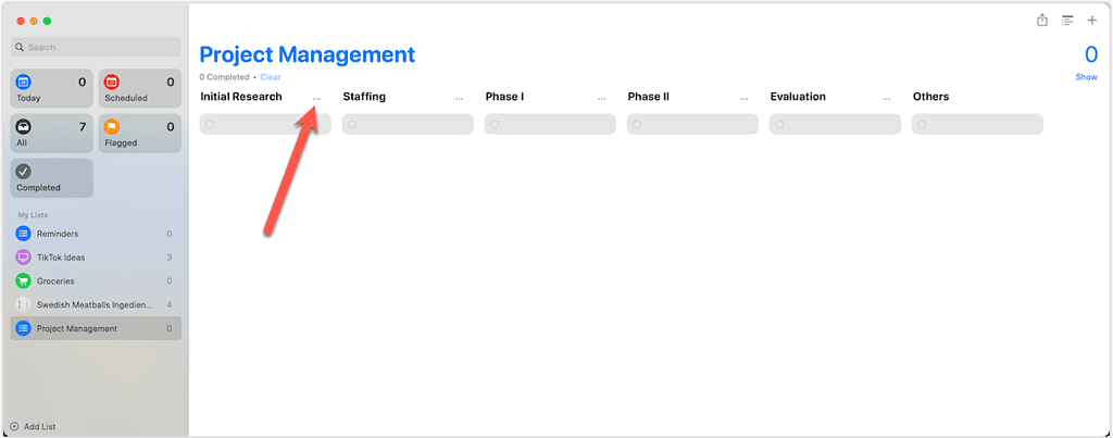 Kanban in Sonoma Reminders - Section Options