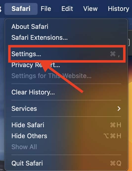 Screenshot Safari Settings