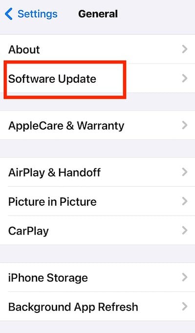 iOS Software Update Section on iPhone System Settings