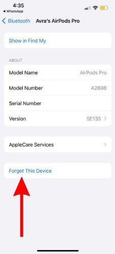 Tap Forget This Device option to fix AirPods flashing orange