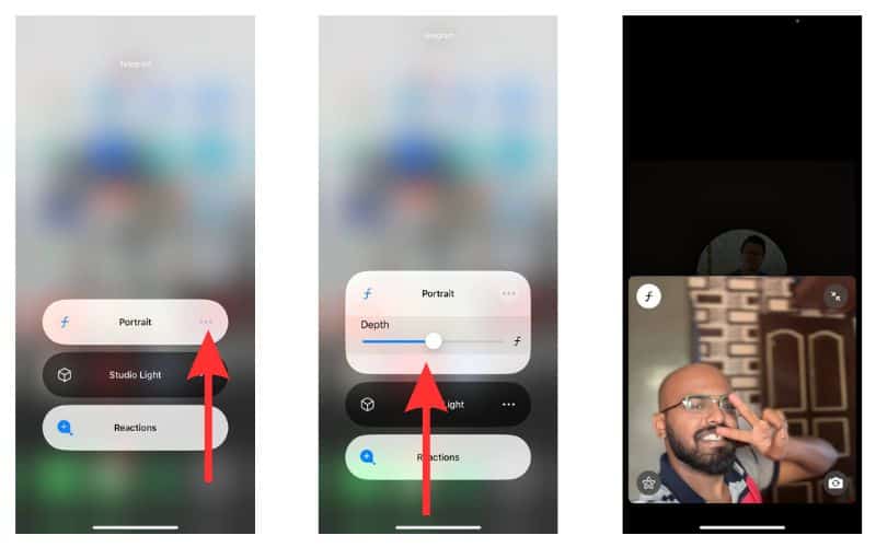 Turn on Portrait Mode from Effects and adjust it as you wish