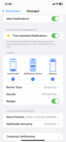 customize message settings