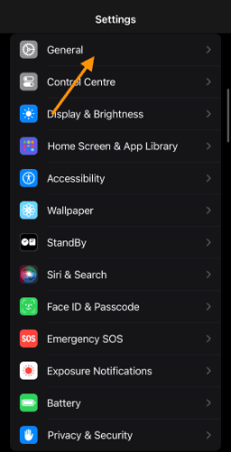 iPhone general settings