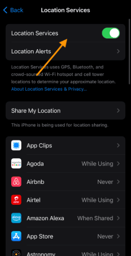Enable location services on iPhone