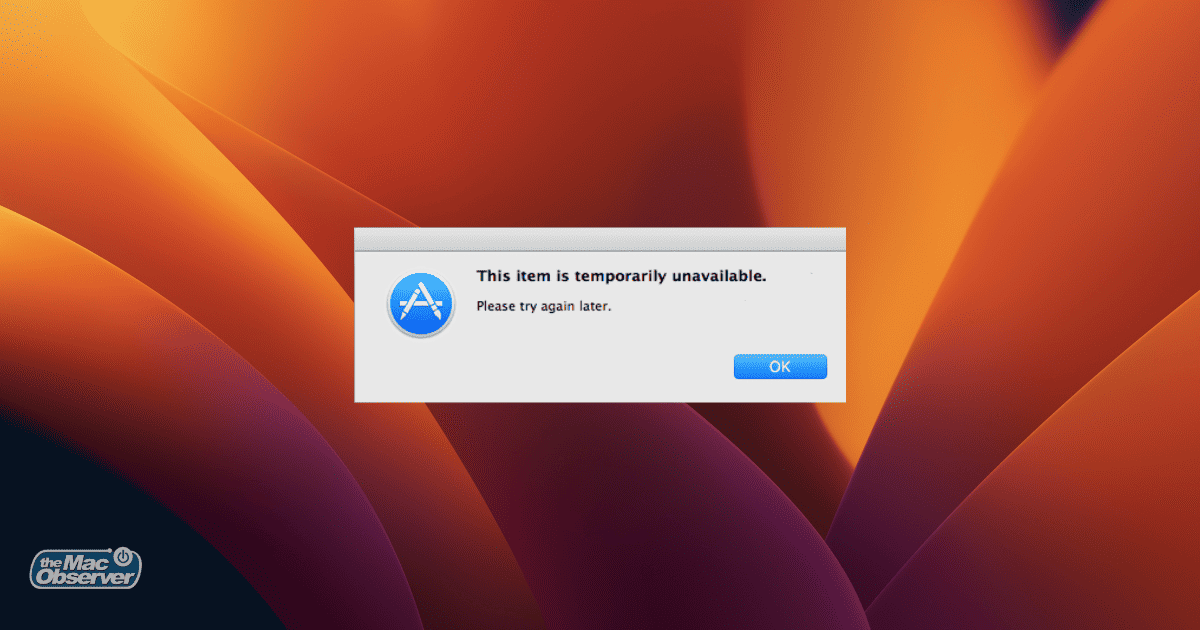 this istem is temporarily unavailable on mac error