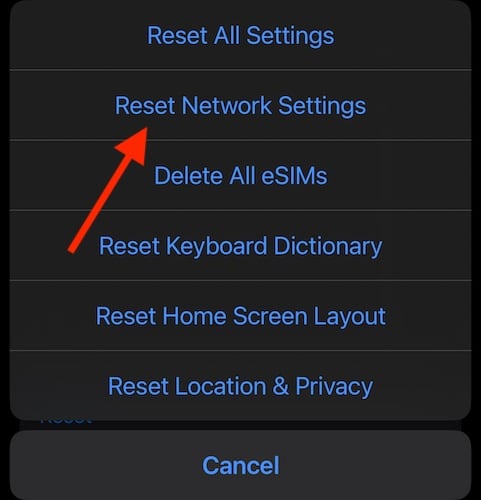 Tap Reset Network Settings and confirm.