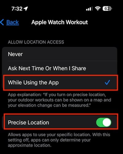 screenshot of location services allowed
