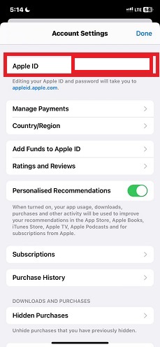 Apple ID account settings