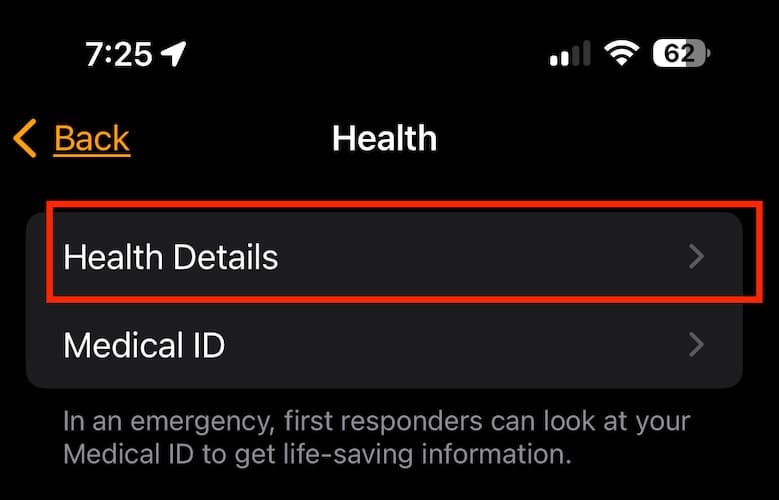 Screenshot of Apple Watch App Health Details