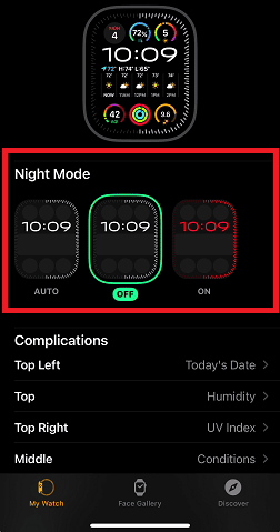 Select off to disable auto night mode