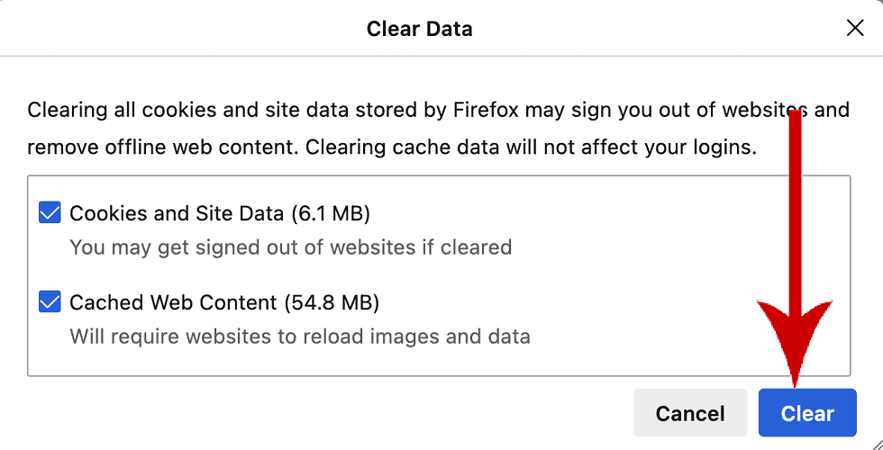 Clear data on firefox