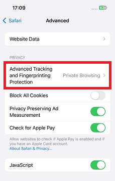 Click Advanced Tracking and Fingerprinting Protection