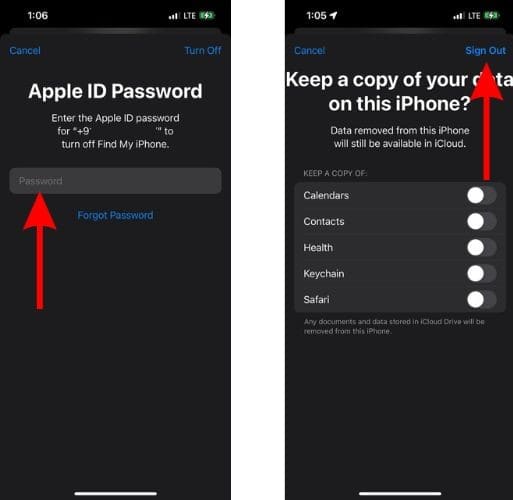 Enter Password and Sign Out of Apple ID To Fix the “Expiration Date Cannot Be in the Past” Error on iPhone