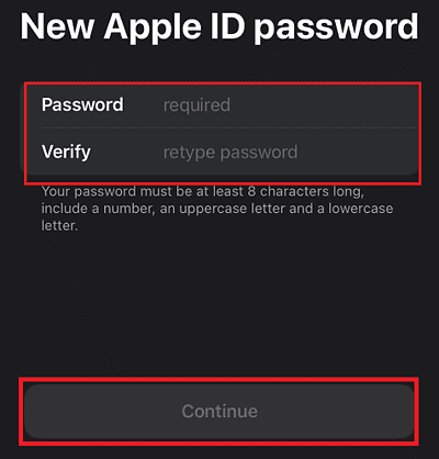 Enter new PASSWORD FOR APPLE ID