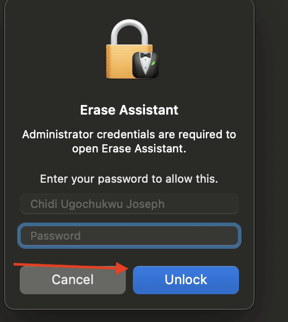 Fill in Admin Info for Erase Assistant