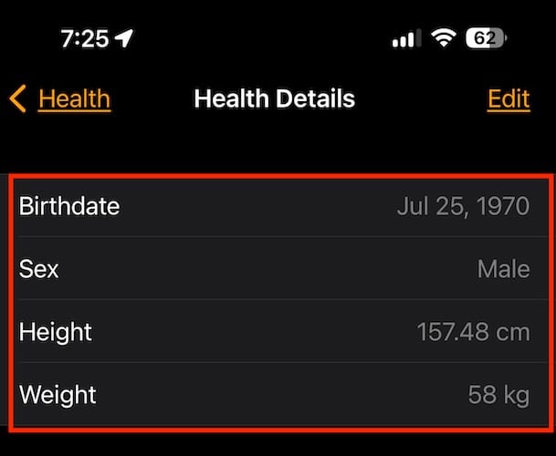 Screenshot of Health Details on Apple Watch App