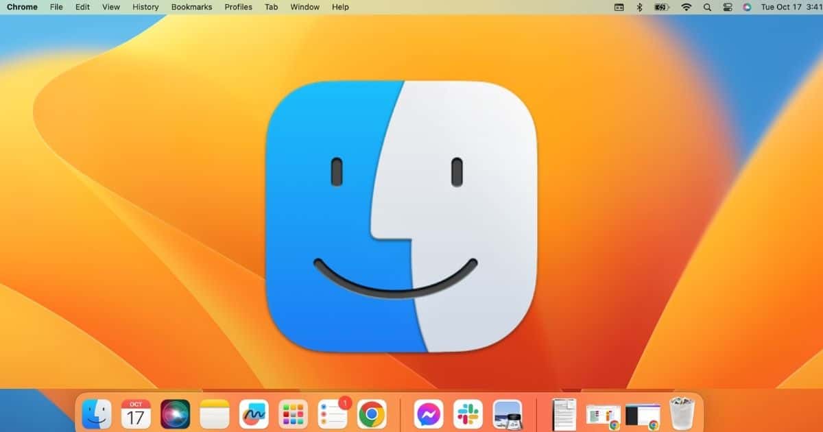 Big Finder Logo and Icon on Orange MacBook Default Wallpaper