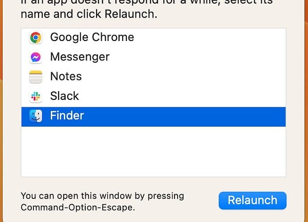 Force Quit Applications Select Finder