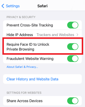 Lock Private Browsing with Face ID