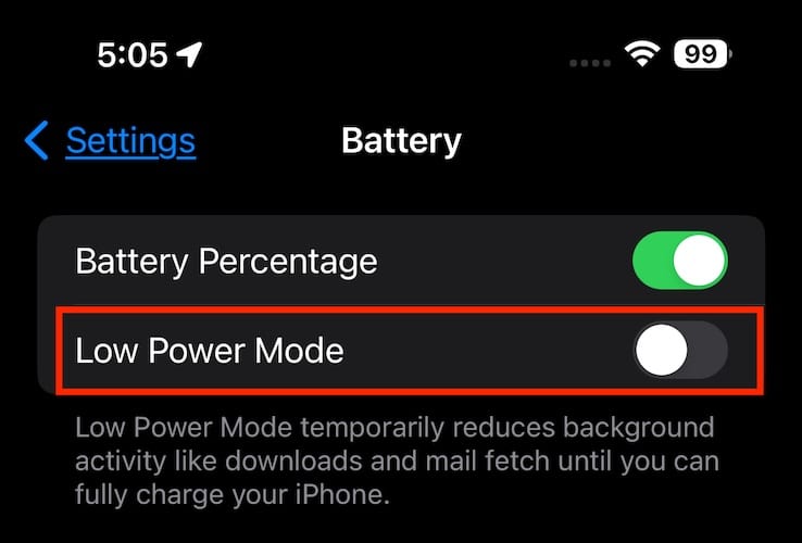 Screenshot Low Power Mode