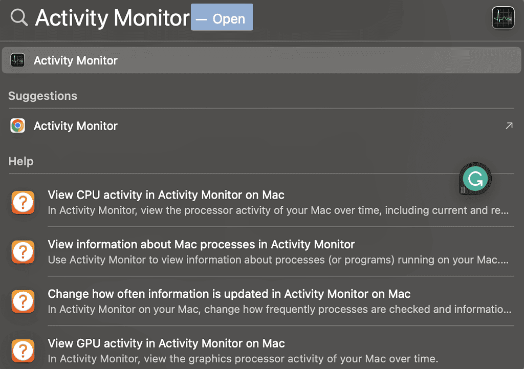 Open Activity Monitor with Spotlight