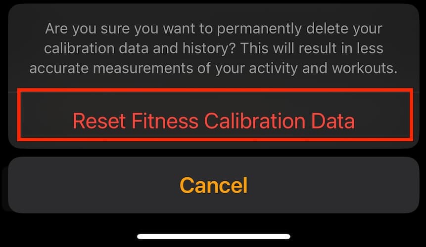 Screenshot Reset Fitness Calibration data