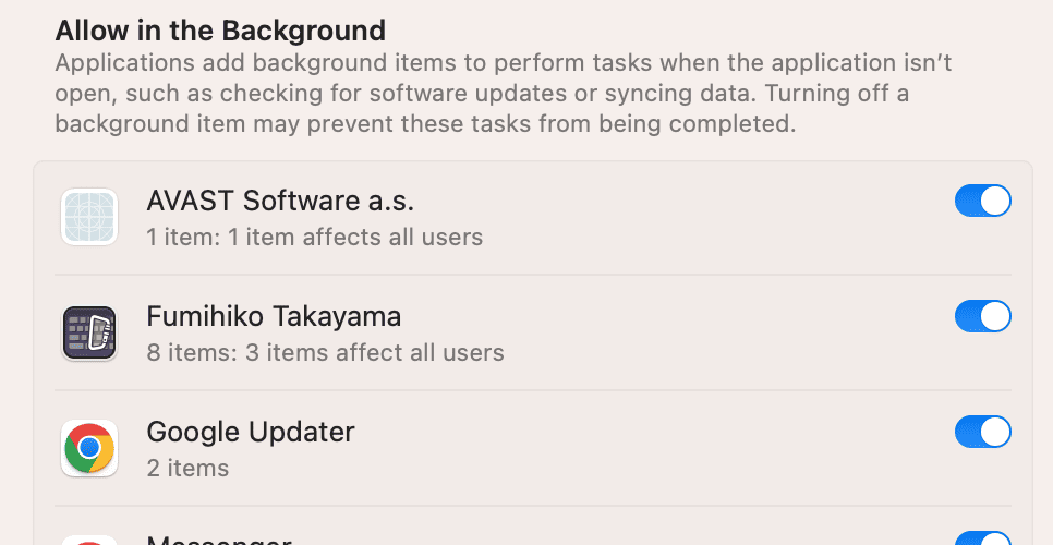 Checking Allow in Background Apps Mac