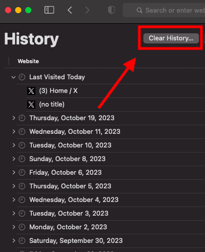 Select Clear History