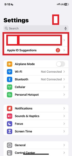 iPhone settings page